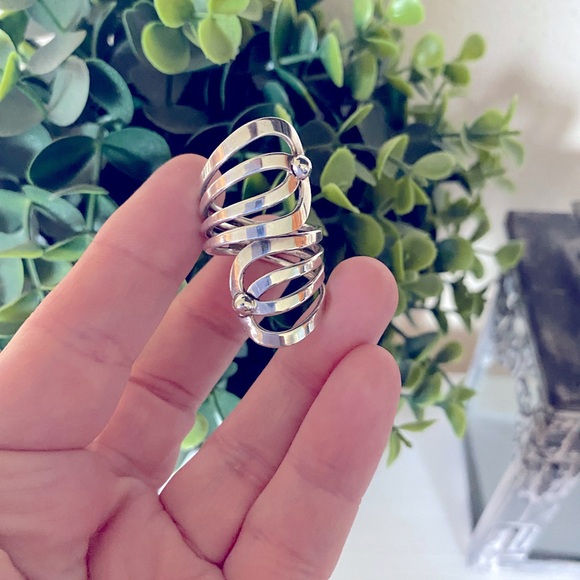 Vintage Large Brutalist Modernist minimalist Sterling Silver 925 Wide swirl ring